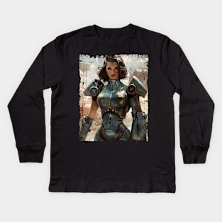 Woman in Power Armor Post Apocalyptic Poster Kids Long Sleeve T-Shirt